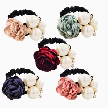 1/3pc Accesorii de Par Moda pentru Femei Stil Mare Floare Trandafir Pearl Stras Benzile de Păr Elastic, Coarda Păr Inel de 20 De Stil Pentru Fete