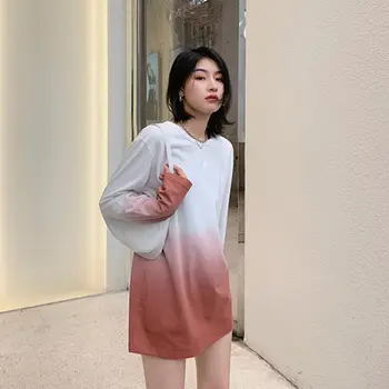 Tricouri Femei Gradient de Culoare Harajuku Uri Chic de Toamna de Bază Facultate Adolescenti Topuri Toate-meci de Libertate de Moda Populare Doamnelor Streetwear