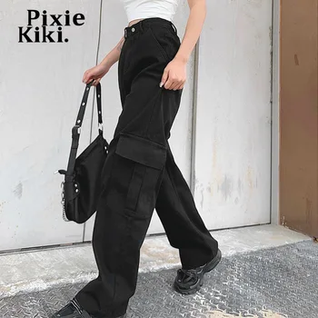 PixieKiki Y2k Joase Blugi Largi Pantaloni de Marfă Streetwear Femei Bottoms Haine Vintage Albastru Negru Denim Pantaloni Largi Picior P67-GZ65