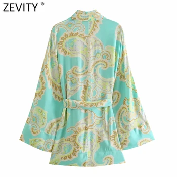 Zevity Femei Vintage Totem Floral Print Arc Legat Eșarfe Kimono-Halat Bluza Feminin Open Împletit Tricouri Chic Blusas Topuri LS9315