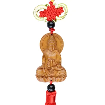 Chineză Stil Tradițional Din Lemn Pur, Mașină De Agatat Ornament Bodhisattva Guanyin Feng Shui, Pandantive Statuie A Lui Buddha Fengshui Decor