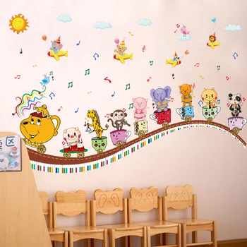Cameră pentru copii muzica de autocolante de perete amovibil animale desene animate drăguț decalcomanii de perete pentru dormitor copii pepinieră perete poster mural