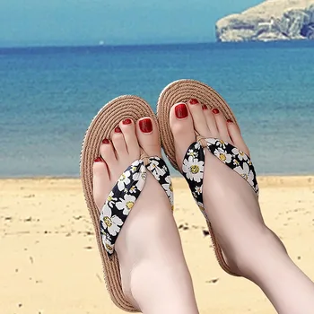 Floral, Sandale de Plajă Pană Papuci Femei Beach Flip-Flops Non-Alunecare Plat Doamnelor în aer liber Papuci Moi Femei Simplu Flip-Flop