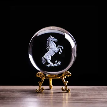 3D Laser Gravat Zodia Cal glob de Cristal in Miniatura Animale de Colectie Figurine Feng Shui Sferă de Sticlă Acasa Art Decor Accesoriu