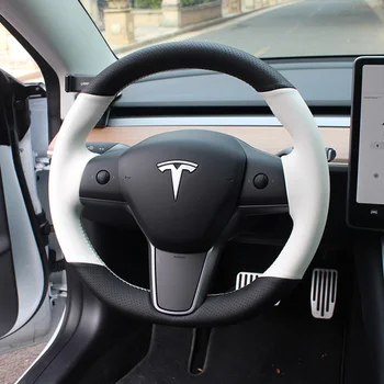 DIY de mână-cusute capac volan se potrivesc pentru Tesla model 3 model Y model X model S din piele, piele din fibra de carbon prindere capac