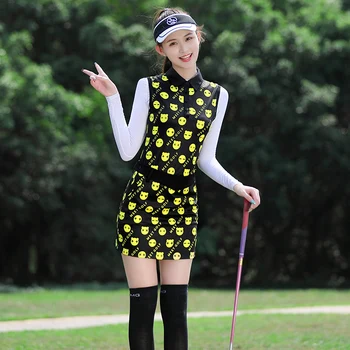 MG Vară Golf Femei Set Tricouri Haine de Formare Smiley Tipărite Fată Tânără Sport Veste Fuste Scurte Lady Slim Poartă Respirabil