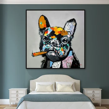 Fumatul Bulldog Postere Abstracte Câine Pictura In Ulei Pe Canvas Wall Art Catelus De Arta Graffiti, Imagini Living Nordic Decor Printuri