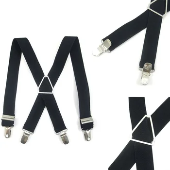 Bărbați Bretele Elastic de 2,5 cm X Înapoi Cruce de Metal Negru metalic Cataramă Masiv Fashioin Stil Britanic 4 Cleme de Curea din Piele