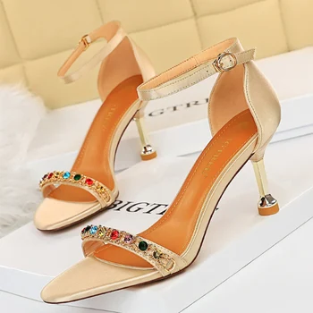 2021 Moda Femei Elegante 7.5 cm Subțire Sandale cu Toc Doamnelor Designer de Sclipici Cristal Tocuri Sandale Mireasa Pantofi Sandale Pompa