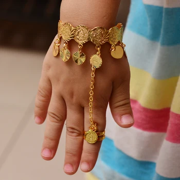 WANDO de culoare de Aur de Monede Brățări Pentru copii Fată Brățară Islam, Musulman Arab Bani de Aur Orientul Mijlociu, Africa de Bijuterii Cadou