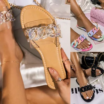 2021 Moda Plat Papuci Femei Țese Slide Sandal Ladies In Aer Liber Pe Plaja Pantofi De Damă Femeie De Casa Papuci De Femei Papuci De Culoare