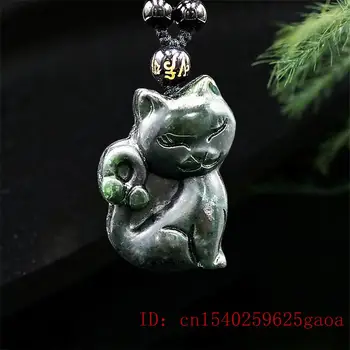 Jade Cat Pandantiv Colier Moda Chineză Cadouri Amuleta Farmec Bijuterii Sculptate Natural Negru Verde