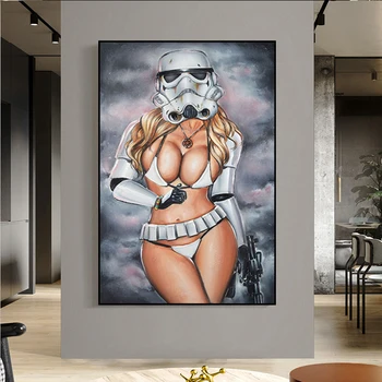 Star Wars Jedi Războinic Panza Tablouri De Arta Pop Stil Alternativă Spoof Sexy Frumusete Poster De Imprimare Bara De Perete De Artă Decor Acasă
