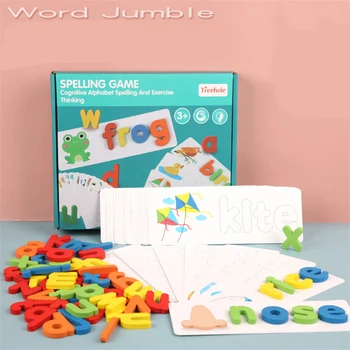 Copiii Montessori Vraja Joc de Cuvinte Jucărie din Lemn de Învățare Timpurie Puzzle Scrisoare Alfabet Puzzle 3D Educative pentru Copii Jucarii pentru Copii