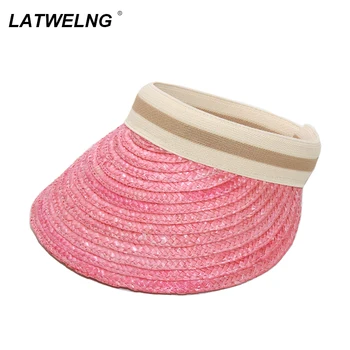 En-gros de Colorat Natural Paie Vizorul Pălării Pentru Femei UV Plaja Palarie Doamnelor Goale Top Soare capace Bentiță Elastică Sport de Răcire Capac