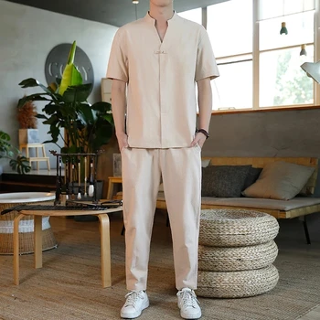 (Tricou + pantaloni) 2021 vara barbati tricou Barbat din Bumbac și lenjerie de camasi casual barbati de Înaltă calitate de moda camasi barbati marimea M-5XL
