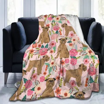 Pătură Bruxelles Griffin Câine Florale Super Moale, Ușor, Confortabil, Cald, Pufos Plush Pluș Pat Canapea Camera De Zi