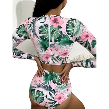 2021 Sexy Maneca Lunga Print Bikini Femei Costume De Baie Cu Talie Înaltă Costume De Baie Beachwear Brazilian Bikini Set Biquini De Sex Feminin