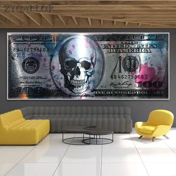 Craniu De Dolari Bani De Arta Canvas Postere Si Printuri De 100 De Dolari Pe Perete Imagini Moderne, Creative, Panza Pictura Pentru Camera De Zi Decor