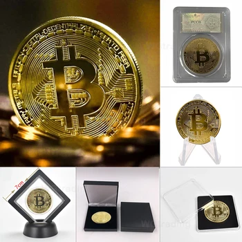 Suvenir Placat Cu Aur Bitcoin Colectie De Cadouri Colecție De Artă Fizice Comemorative Replica Monedă Arată Stand Caz De Cutie