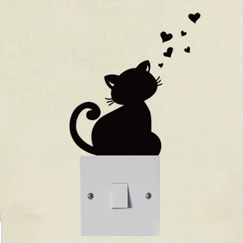 DIY Creative pisica Neagra dragoste Desene animate Detasabil Comutator de autocolante de Perete din PVC Autocolant Vinil Decal Decor Acasă Decal Socket inserați codul#659