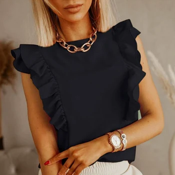 Volane, O-Neck pentru Femei Bluze Scurte Flare Sleeve Solid Alb Casual Y2K Top Pulover de Streetwear Izvor de sex Feminin Bluza de Vara Noi