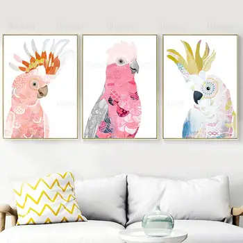 Colorat Pasăre Papagalul Vrabie Pene Nordic Postere si Printuri de Animale Arta de Perete Panza Pictura pentru Living Modular Poze