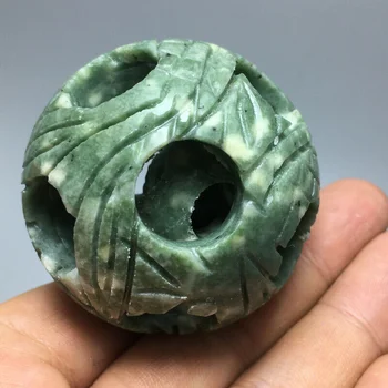 Chineză gheață specii jadeit sculptate manual rafinat magic ball 3-strat adancit-out mingea
