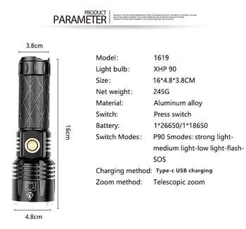 Puternic Nou XHP90 Lanterna LED-uri USB Reîncărcabilă Lanterna XHP50 Lanterna cu Zoom Lanterna XHP70 Lanterna Utilizare Baterie 18650