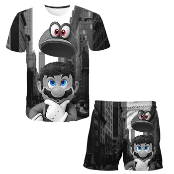 Băiat și Fată de Vară Costum, Mario Desene animate 3D de Imprimare T-Shirt, Respirabil Haine pentru Copii, 2 Bucata Set 4T-14T Top + pantaloni Scurți