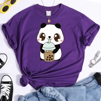 Pearl Lapte Ceai Panda Drăguț Imprimare Tricouri Femei O-Gât Respirabil Teuri Vara Vrac Top Personalitate Oversize Tee-Shirt Pentru Femeie