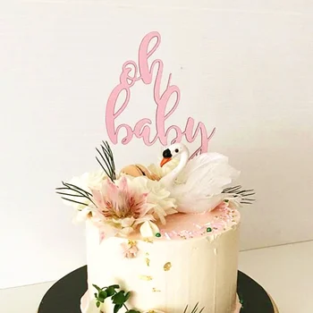 Ins Oh Baby Happy Birthday Cake Topper a Crescut de Aur Petrecerea de Nunta Acrilice Tort Fân pentru Copil de Dus Tort de Decorare Cadou