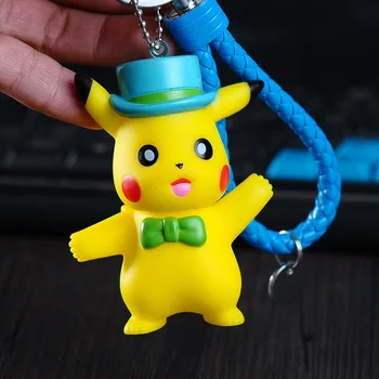 Pokemon Pikachu cu Gluga Bell Jucarie Breloc Papusa de Desene animate Anime Moda Drăguț Geanta de Voiaj Rucsac Ornamente Cadou de Ziua 9cm