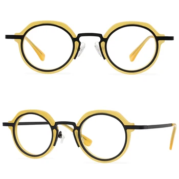 Femeie la modă ochelari rama de culoare cu dungi mici, rotunde ochelari cadru galben ochelari