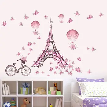 Creative DIY Destul de Flori Romantic Biciclete Paris Turnul de Perete Autocolant Vinil Decal de Artă Murală Decor