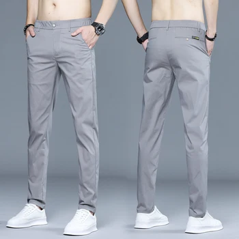 De vară de Moda pentru Bărbați Secțiune Subțire de Culoare Solidă Respirabil Piele-friendly Pantaloni Casual Micro-elastic Tesatura de Pantaloni