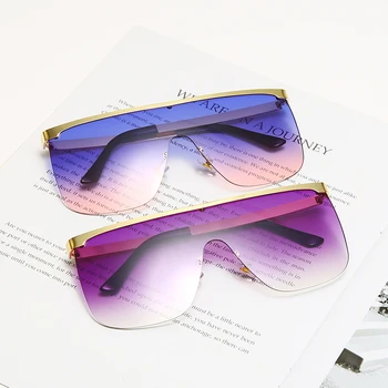 Noi fără ramă de ochelari de Soare de Brand Design Femei Bărbați Metalice Supradimensionate, Ochelari de Lux Ochelari de UV400 Nuante oculos de sol