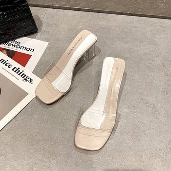 DLEK Transparent Sandale de Doamnelor Traforaj Tocuri de Vară în Afara Moderne, Papuci de casă Elegant 2021 Nou de sex Feminin Superficial Diapozitive