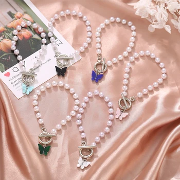 Trendy Pearl Fluture Colorat Pendant Brățară Pentru Femei Fata Cadou