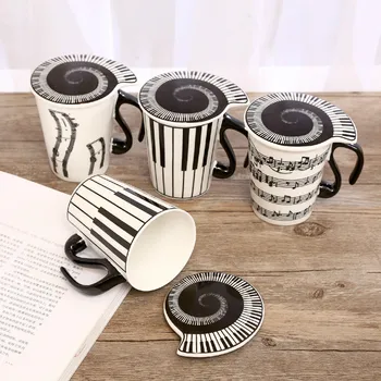 200-300Ml de Creație Ceramică Muzica Cana Marca Cana de Cafea Ceasca de Tastatură Notă Marca Ceașcă de Cafea Cuplu Set de Ceasca cu Capac Marca Cupa