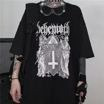 Stil gotic Cruce Imprimat cu Maneci Scurte T-shirt Pentru Bărbați și Femei Harajuku Tricou Zână Grunge Tricou de Vara Tee Goth Haine