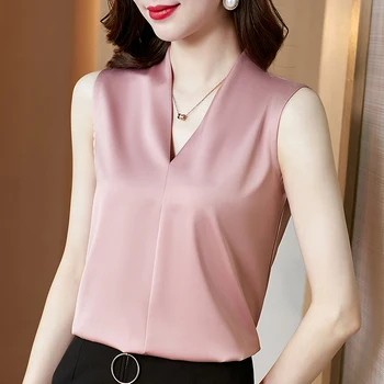 Vara Silk Tank Top Femei de Moda coreeană Satin Birou Doamnă Rezervor de Top Solid în Vrac Negru de Îmbrăcăminte pentru Femei