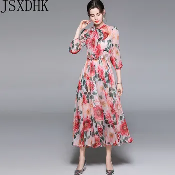 2021 Vara Nou Designer de Moda Pistei Femeie Rochie Midi Arc guler Floral-Print Bohemia Vacanță Elegant de Partid Șifon rochii in toate culorile curcubeului