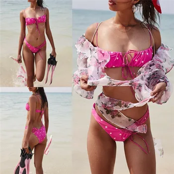 Două Piese Bikini Femei Doamnelor Vara Sexy Costume de baie cu Buline Imprimate Bandaj Plaja Bikini de Moda de costume de Baie Femei Costum de baie
