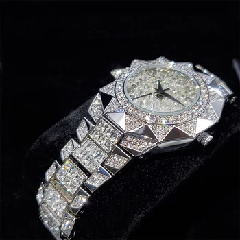 Hip Hop MISSFOX Mens Ceasuri de Argint de Lux Cuarț Încheietura Ceasuri Cu Micropave Diamante din Oțel Inoxidabil Bling Bling de sex Masculin Ceas