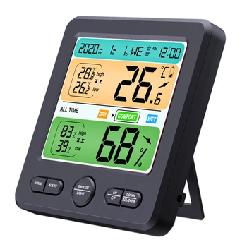 Electronice Digitale de Temperatură și Umiditate Metru LCD de Înaltă definiție Ecran Termometru Higrometru Interior, în aer liber, Ceas Deșteptător