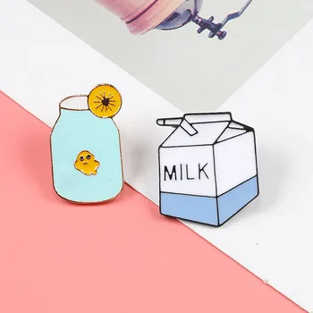 Kawaii Drăguț Cutie De Lapte Broșe Desene Animate Lamaie Cupa Email Pin Haine Rucsac Insigne, Embleme Metalice Bijuterii Cadou Copii Prieteni
