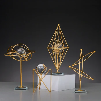 Nordic Fier De Artă Geometrie Glob De Cristal Desktop Ornament Modern Creative Acasă Decorare Camera De Zi Ornament Metalic