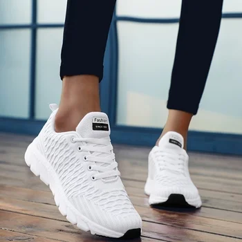 Alb Adidasi Femei Platformă Sport Pantofi De Funcționare De Aer Respirabil Ochiurilor Doamnelor Adidasi Casual Usor De Sex Feminin Pantofi De Mers Pe Jos