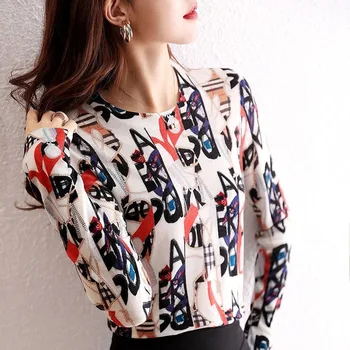 Primavara-Vara de Imprimare de Moda coreeană Tricouri O-neck Maneca Lunga Bluze Femei Haine Office Lady Plus Size Slim Femme Tees T-Shirt